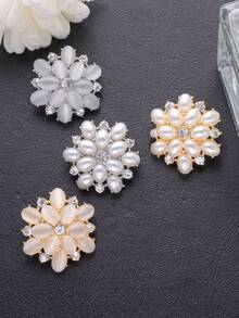 4PCS Pearl Rhinestone Flower Buttons, High-End Coat Trench Coat Decorative Buttons, Wedding Dress Evening Gown Hand-Sewn Metal Buttons, DIY Accessories - Multicolor - View 3
