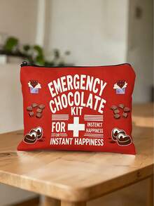 "Emergency Chocolate" Slogan Storage Bag/Travel Toiletry Bag, Zipper Closure, Suitable For Travel, Business Trip, Vacation And Camping - Multicolor - View 6
