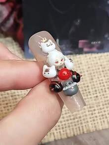 1件卡通美甲矽膠模具 Q版娃娃頭造型 附制服與珠眼 3D美甲裝飾DIY模具 - 無色 - 查看 6
