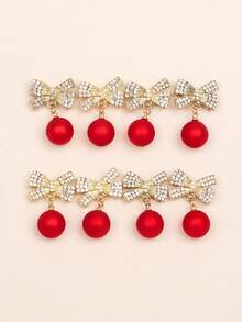 1 Pair Fashionable Metal Bow & Pearl Drop Earrings, Suitable For Women To Wear For Christmas, New Year Party - Multicolor - View 7