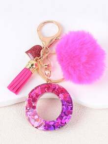 1pc Letter Keychain With Heart Pendant, Cute Rose Red Pom Pom Tassel Key Chain Decoration - Multicolor - View 31