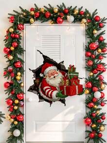 1pc "Santa Claus Gift" Decorative Wall Sticker, Suitable For Kitchen, Bathroom, Dining Area And Cafe (Including Refrigerator, Doors And Windows) Christmas Decoration, Perfect For New Year Party, Winter Theme Events - Style 1 - View 1