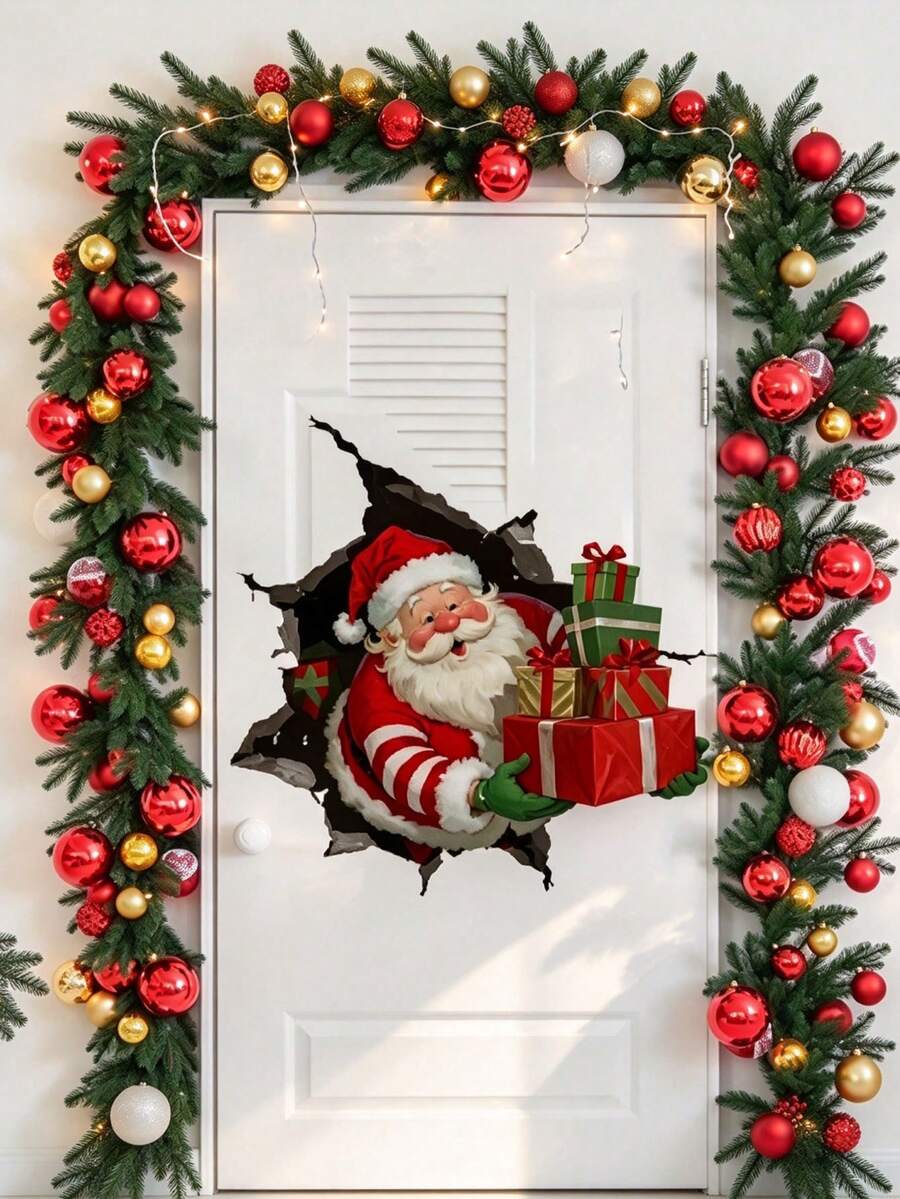 1pc "Santa Claus Gift" Decorative Wall Sticker, Suitable For Kitchen, Bathroom, Dining Area And Cafe (Including Refrigerator, Doors And Windows) Christmas Decoration, Perfect For New Year Party, Winter Theme Events - Style 1 - View 1