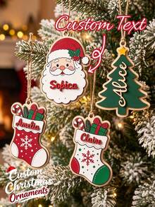 Personalized Custom Name Christmas Wooden Ornament, Customized Xmas Tree Hanging Decoration, Family Holiday Decor Christmas Tree Hanging Tree Decorations, Ornaments Set, Decorations Indoor, Decorations For Tree - Multicolor - View 2