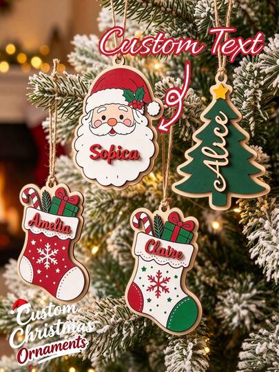 Personalized Custom Name Christmas Wooden Ornament, Customized Xmas Tree Hanging Decoration, Family Holiday Decor Christmas Tree Hanging Tree Decorations, Ornaments Set, Decorations Indoor, Decorations For Tree