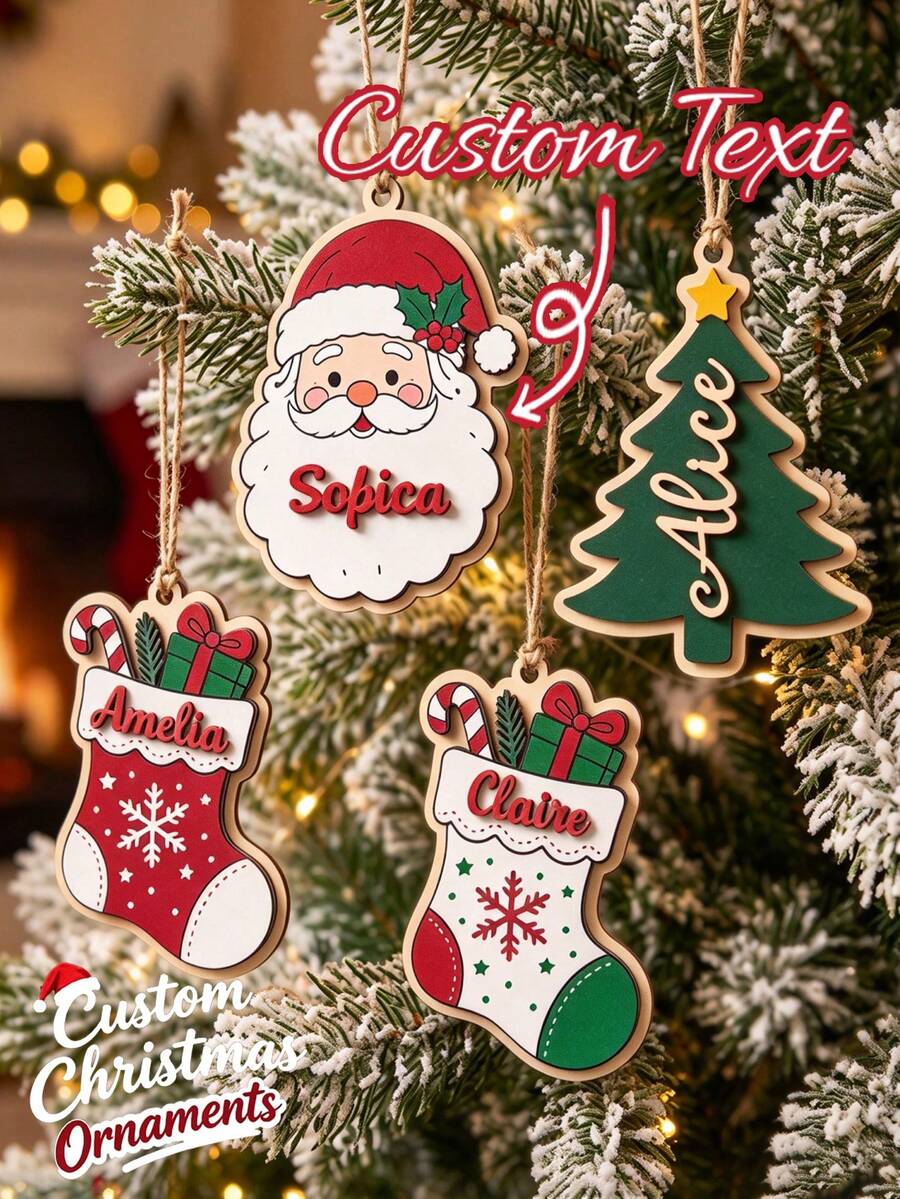 Personalized Custom Name Christmas Wooden Ornament, Customized Xmas Tree Hanging Decoration, Family Holiday Decor Christmas Tree Hanging Tree Decorations, Ornaments Set, Decorations Indoor, Decorations For Tree
