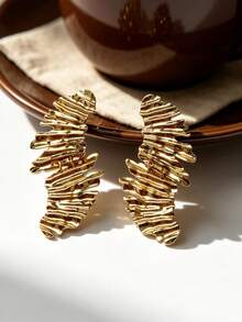 1 Pair Geometric Asymmetrical Dangle Earrings For Women - Yellow Gold - View 4