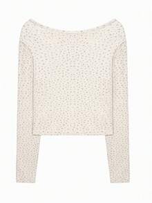 Women's Button Design Long Sleeve Korean Style Ditsy Floral Cropped T-Shirt - Apricot - View 3