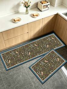 SANJIANGDI 1pc Retro Plant And Flying Bird Patterns Kitchen Mat, 3.5 Mm Soft Rubber That Absorbs Water And Is Easy To Clean. Suitable For Corridors, Bathrooms, Living Rooms, Outdoor Door Mats, And Toilets. Useable Throughout The Year And For Various Holidays. - Multicolor - View 11