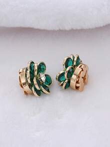 1/2/3pcs Vintage Emerald Green Camellia Flower No-Sew Clip Buckle, Shirt Collar Anti-Exposure Button, Rhinestone Flower Detachable Decorative Buckle - Multicolor - View 8