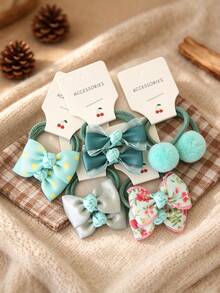 10-Piece Set Of Little Girl's Bow Hair Ties, Checkered Flower Pom-Pom Elastic Headbands, Suitable For Children's Everyday Hairstyles. - Multicolor - View 11