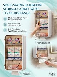 1 buah Rak Penyimpanan Kosmetik Gantung Dinding Tanpa Pengeboran, Kotak Penyimpanan Kosmetik Multifungsi, Perlengkapan Kamar Mandi Transparan, Kotak Pajangan Hemat Ruang - Putih - View 3