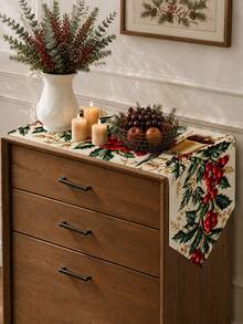 1pc Christmas Style Poinsettia Printed Table Runner, Kitchen Decor, Christmas Home Decor, Christmas Decorations For Home, Microwave Dust Cover, Kitchen Decorative Tablecloth, Home Decor Table Runner, Party, Holiday Decorative Tablecloth, Fireplace Runner, Room Decor Bed Runner - Multicolor - View 7