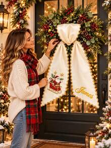 1PC Custom Heat Transfer Christmas Wreath Bow Sash, Personalized Name Wreath Ribbon, 3 Color Options, Decorative Wreath Accessory For Front Door, Holiday Gift For Family Members - Multicolor - View 8