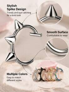 5pcs Multicolor Stainless Steel No-Drill Lip Rings Nose Rings Septum Rings Ear Studs, Personalized Punk Style Body Piercing Jewelry Accessories For Women, Fashion Versatile Jewelry - Multicolor - View 6