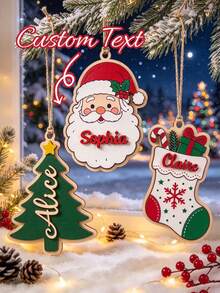 Personalized Custom Name Christmas Wooden Ornament, Customized Xmas Tree Hanging Decoration, Family Holiday Decor Christmas Tree Hanging Tree Decorations, Ornaments Set, Decorations Indoor, Decorations For Tree - Multicolor - View 8