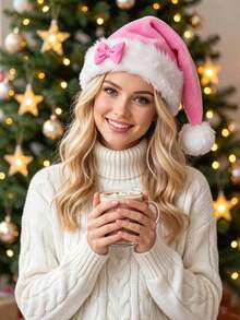 Women'S Pink Bow Christmas Hat, Cute Pink Princess Christmas Decor Hat I Perfect For Halloween I Christmas - Pink - View 4