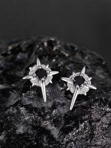 2pcs Fashionable Personalized Magnetic Ear Clips, High-End Elegant No-Piercing Hip-Hop Men's Ear Jewelry, Suitable For Daily Commute Wear - Black Diamond Polaris Clip-on Earrings - View 4