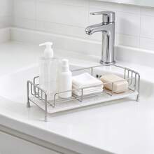 Bộ 2 món (Giá thoát nước inox + Khay hứng nước) Giá lưu trữ inox nhà bếp, rổ thoát nước, giá lưu trữ bồn rửa kèm khăn lau và miếng xốp, giá lưu trữ mỹ phẩm, giá phân loại, giá đựng gia vị nhà bếp. Giá lưu trữ nhỏ đa năng. - Nhiều màu - Xem 7