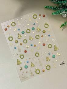 1 Sheet Christmas Nail Stickers, Gold Embossed Xmas Wreath Tree Reindeer Snowflake Bauble Self Adhesive Nail Art Decorations, Luxury Holiday Nail Decals - Multicolor - View 7