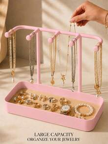 Rak Penyimpanan Perhiasan Gantung Dinding dengan Alas Kayu, Organizer Perhiasan Meja Warna Putih, Kotak Penyimpanan Perhiasan, Untuk Menyimpan Kalung, Anting, Perhiasan, Kunci, Parfum, Lipstik, Kacamata, dan Jam Tangan, Rak Penyimpanan Multifungsi Hemat Ruang - MultiWarna - View 2