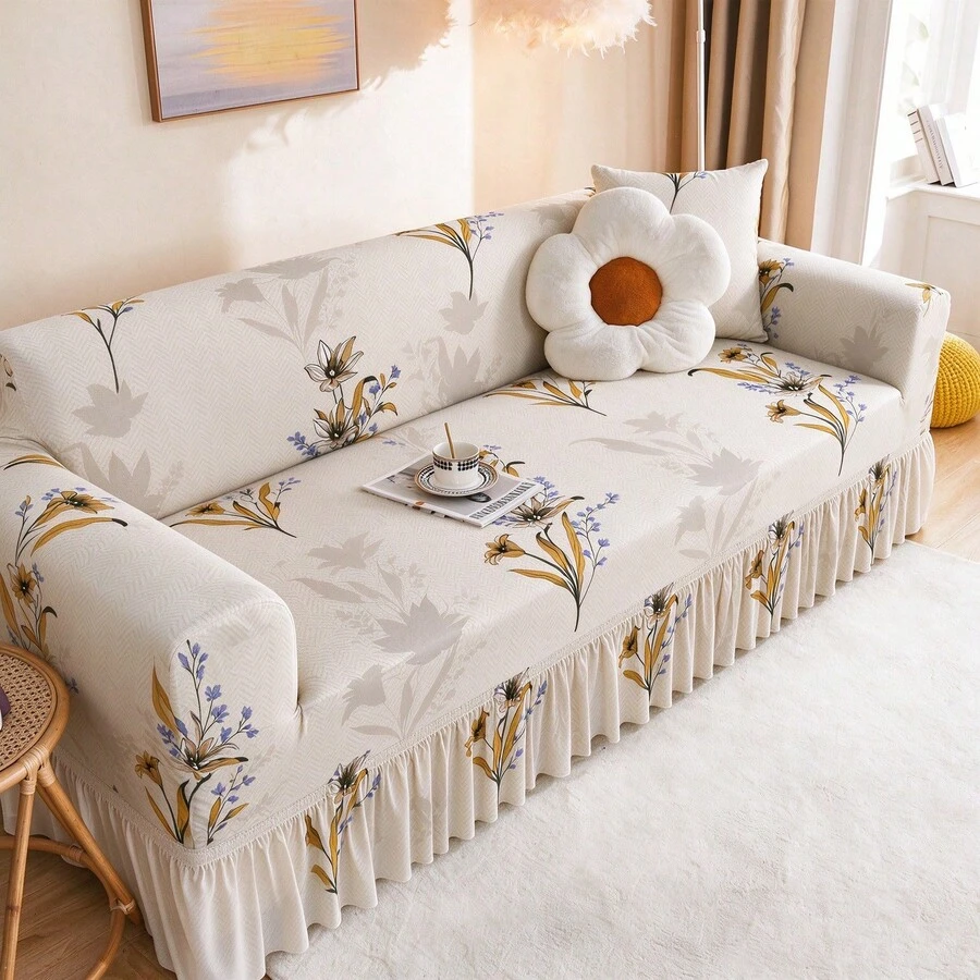 Vỏ bọc ghế sofa bèo nhún - Chăn phủ sofa co giãn tất cả trong một - Sợi polyester - Phù hợp cho mọi mùa - Hiện đại và đơn giản - Màu be - Xem 1