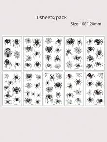 10pcs Spider Web Temporary Tattoo Stickers, Realistic Tattoo Decals For Men And Women, Halloween Party Use, Waterproof Fake Tattoos - Multicolor - View 12