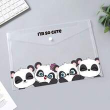 5pcs A4 Transparent Thickened Plastic Snap Button File Bags, Cartoon Zipper Folders, Office Document Bags - Multicolor - View 3