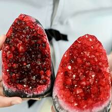 1pc Rare Red Geode Quartz Cluster, Mineral Vug Specimen Free Standing Freeform, DIY Creative Gifts And Accessories, Perfect Home Decorative - Red - View 3