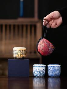 WEN ZHE Portable Chinese Style Tea Cup With Tea Strainer And Lid, 100ml Ceramic Travel Mug, With Storage Bag, Suitable For Outdoor Travel - Multicolor - View 9