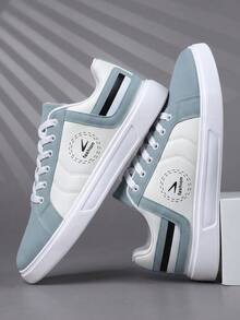 Men's Fashion High-End Minimalist Color-Block Lace-Up Casual Sports Shoes, Versatile Daily Outdoor Commute Comfortable Walking Shoes - Blue and White - View 1