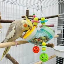 Parrot Hanging Foraging Toy With Transparent Container For Snacks And Grains, Includes Colorful Chewing Beads, Cage-Mounted Interactive Puzzle Toy For Cockatiels, Budgies, Lovebirds And Other Small Pet Parrots, Exercising Foraging Instincts And Relieving Boredom - View 4