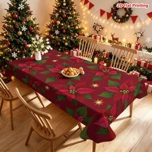 1件長方形聖誕主題印花桌布，適用於室內/戶外用餐、派對、自助餐、婚禮，編織聚酯纖維桌布 - 彩色 - 查看 12