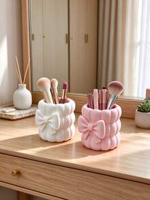 Creative 3D Printed Wave Bow Storage Tube, 3D Bubble Design With Delicate Texture, Sturdy And Durable, Can Store Makeup Tools And Pens, Multiple Colors Available, Suitable For Vanity And Desk, Cute Niche Gift Item - Multicolor - View 10