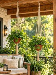 2pcs Brown Hanging Plant Holder, Tassel Plant Hanger, Flower Pot Rack - Indoor Balcony Rack, Outdoor And Garden Supplies - Multiple Styles - View 2