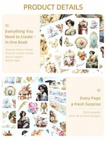 DanSoul 20 Large Vintage European Theme Planner Stickers, Adult Use, Half-Cut Matte PET Sticker Book, Suitable For Junk Journal Supplies, Collage Materials, Planner DIY Collage Bujo Decoration Stickers - Journaling Supplies - View 9