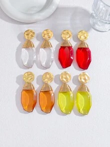 Hammered Round Gold Disc Amber Asymmetrical Water Drop Resin Earrings, Metal Wire Wrapped Bohemian Vacation Exaggerated Long Earrings - Multicolor - View 2