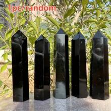 1pc Random Natural Black Obsidian Crystal Tower - A Large Hexagonal Pillar Ideal For Home Decor And Holiday Presents, Stylish For Home Embellishment, - Black - View 5