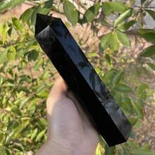 1pc Random Natural Black Obsidian Crystal Tower - A Large Hexagonal Pillar Ideal For Home Decor And Holiday Presents, Stylish For Home Embellishment, - Black - View 19
