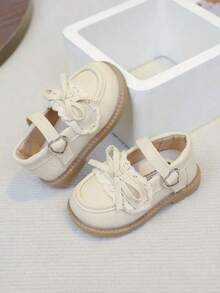 1 Pair Cute Fashion, Massage Insole Slip-On Design, Soft Bottom Non-Slip Flat Baby Shoes Children Shoes, Suitable For All Seasons - Beige - View 4