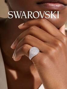SWAROVSKI Curved Full Pave Crystal Ring, Wide Band Starry Sky Ring, Birthday Gift For Girlfriend - Silver - View 1