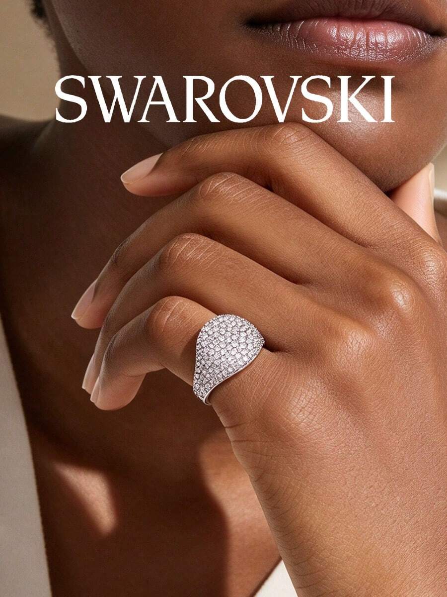 SWAROVSKI Curved Full Pave Crystal Ring, Wide Band Starry Sky Ring, Birthday Gift For Girlfriend - Silver - View 1