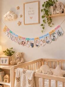 Personalized 1st Birthday Photo Banner, Customized Name Monthly Milestone Hanging Flag, Growth Timeline Banner, 1st Birthday Party Backdrop Decoration, Customized Photo Birthday Gift, Party Photo Booth And Celebration Wall Hanging Garland - Multicolor - View 10