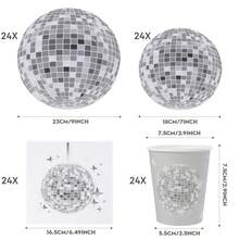 96pcs 7/9 Inch Silver Disco Ball Disposable Paper Party Tableware Set, Disco Ball Paper Cups And Star Pattern Napkins, Suitable For 70s And 80s Retro Disco Party, Adult Birthday, Graduation Party, New Year's Eve Party, Dance Party And Nightclub Style Table Decor - Multicolor - View 13