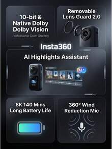 Insta360 X6 8K Panoramic Action Camera, Waterproof HD With Stabilization, Handheld Pocket Camera, Custom Sensor, Dolby Vision, Large Capacity Battery, Windproof Microphone, Perfect For Travel, Vlog, Filming, Gift (Brand New, Only Activated) - View 5
