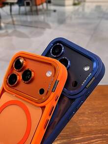 奢華橘色磁吸無線充電支架手機殼，相容 iPhone 18 17 Pro Max Air 16 15 14 13 12 Pro Max Plus，金屬鏡頭鏡頭保護蓋，壓克力背板，防震 HD 透明保護殼 - 櫻桃紅+掛繩 - 查看 8
