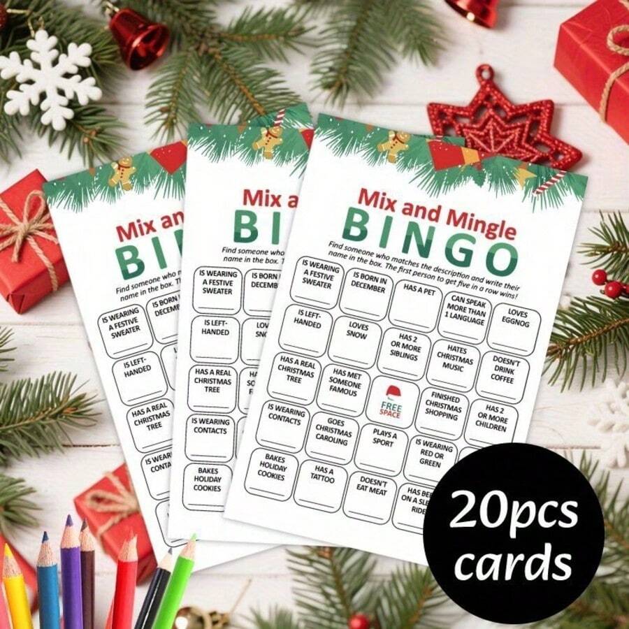 3/10/20pcs Christmas Bingo Game Cards, Christmas Party Icebreaker Props ...