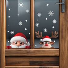 BRUP 1PC/2PCS Cartoon Santa & Reindeer Christmas Window Sticker, Static ...