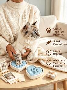 4pcs Pet Paw Print Keepsake Set, Soft Pink And Blue Clay, DIY Dog And Cat Paw Print Keepsake - Heart - View 6