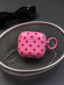 Exquisite Pink Polka Dot Earphone Case, Smooth Glossy Hard Shell, With Portable Keychain, Anti-Drop Full Coverage Wireless Earphone Protective Cover, Cute Girly Style Earphone Decoration, Suitable For School And Travel - Rose Red - View 4